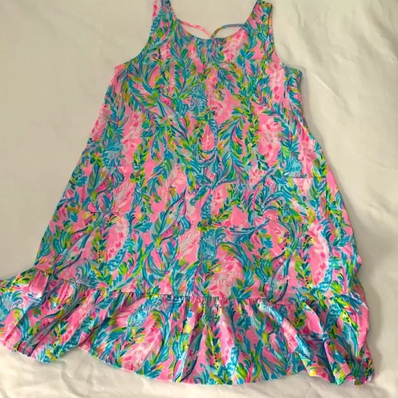 Lilly Pulitzer Kristen Flounce Dress W/Pockets Sz Medium Unicorn of the Sea - Picture 4 of 13
